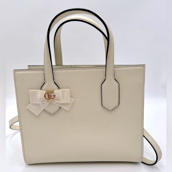 Auth Gucci Small Marmot Limited Edition Cream Leather 2way Tote Bag Preloved Ex+ - Picture 3 of 16